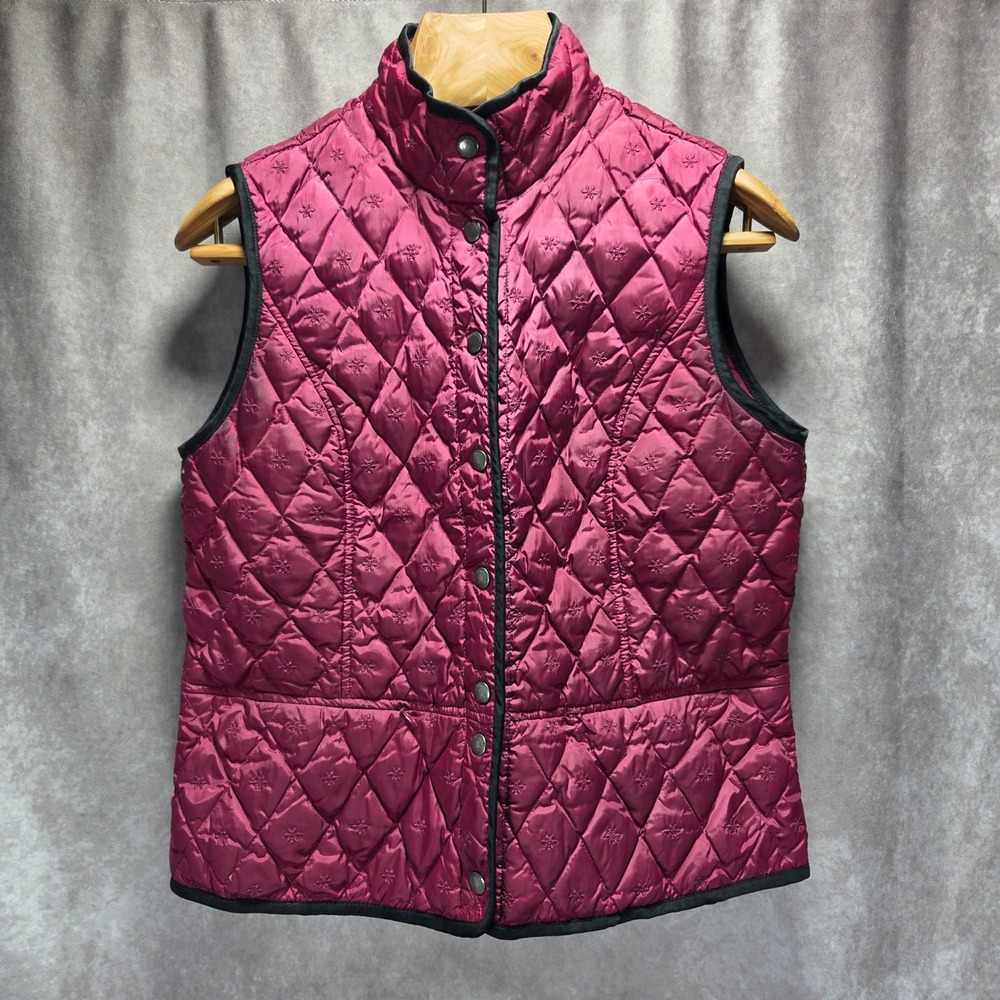 Eddie Bauer Womens Quilted Goose Down Vest Pink Snowflake Embroidered Large 650